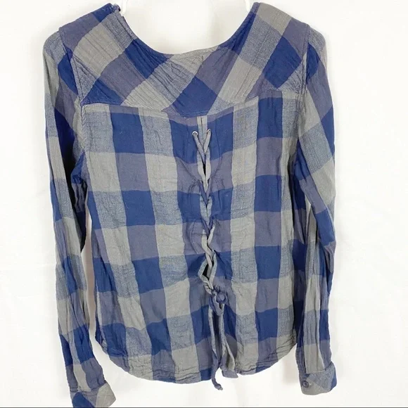 CLOTH & STONE Blue & Grey Plaid Top - Picture 2 of 4